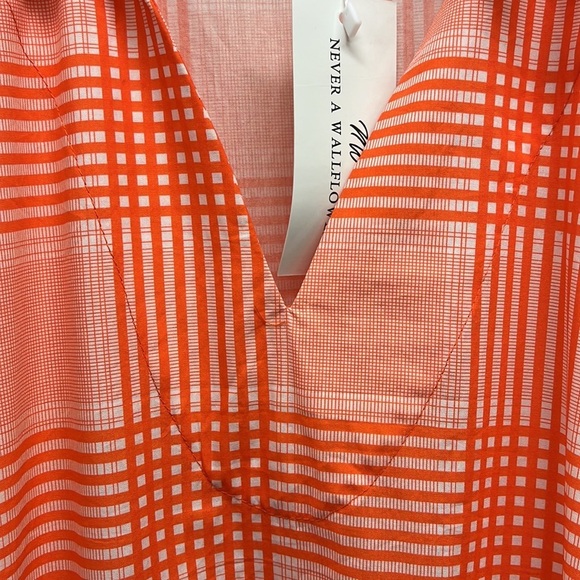 Never a Wallflower Orange & White Checkered Plaid Tie Waist Dress Pockets XS - Picture 6 of 7